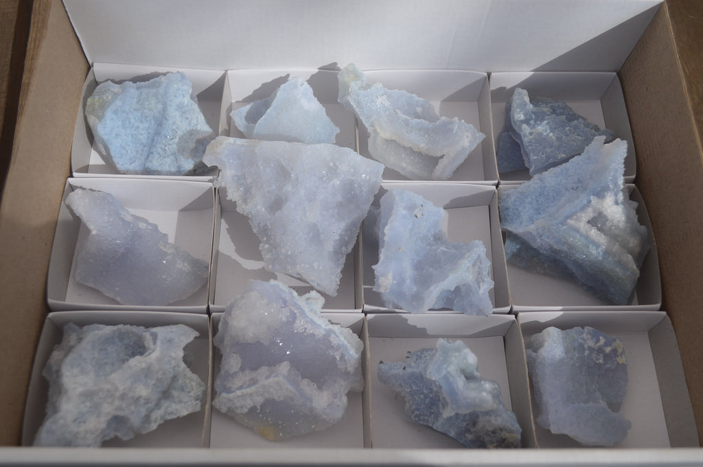 Natural Etched Blue Chalcedony Specimens x 12 From Nsanje, Malawi - Toprock Gemstones and Minerals 