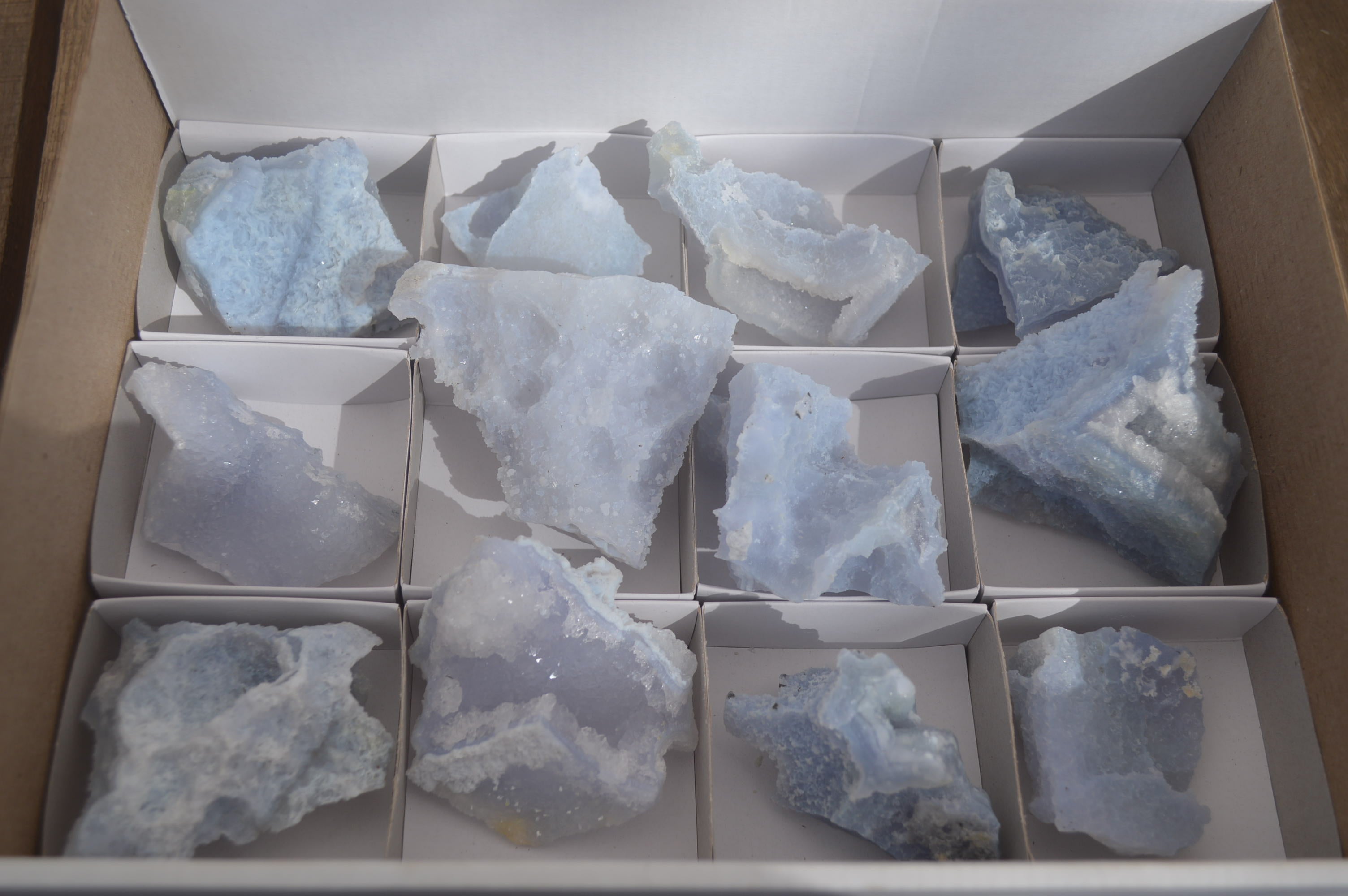 Natural Etched Blue Chalcedony Specimens x 12 From Nsanje, Malawi - Toprock Gemstones and Minerals 