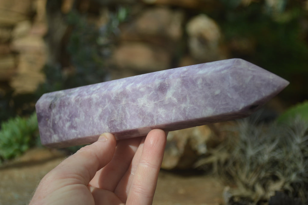 Polished Purple Lepidolite With Peach Moonstone Points  x 3 From Zimbabwe - Toprock Gemstones and Minerals 