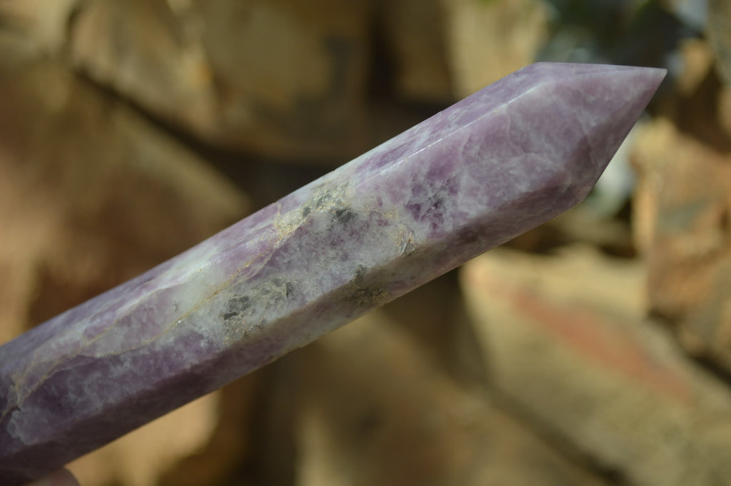 Polished Purple Lepidolite With Peach Moonstone Points  x 3 From Zimbabwe - Toprock Gemstones and Minerals 