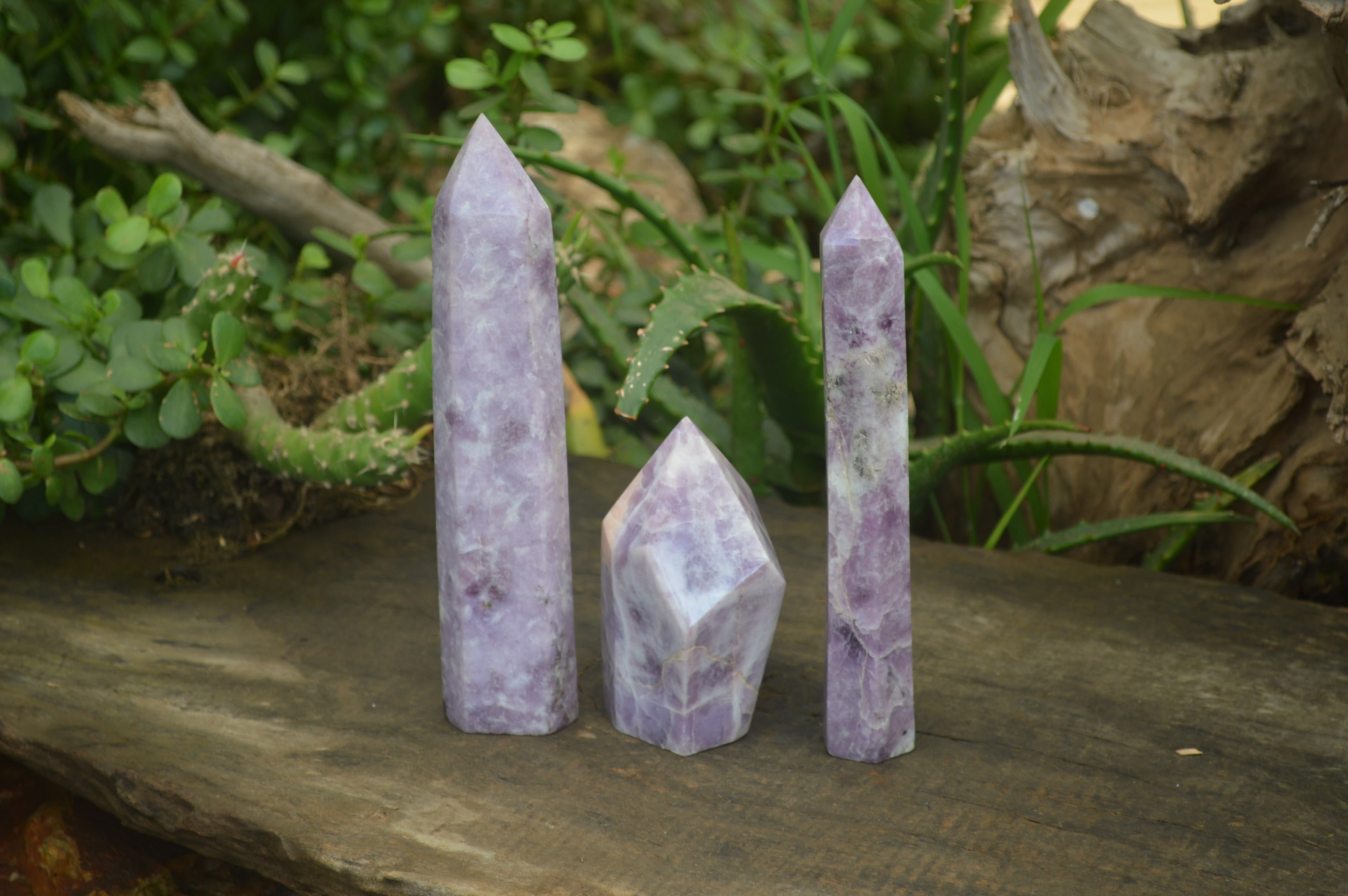 Polished Purple Lepidolite With Peach Moonstone Points  x 3 From Zimbabwe - Toprock Gemstones and Minerals 