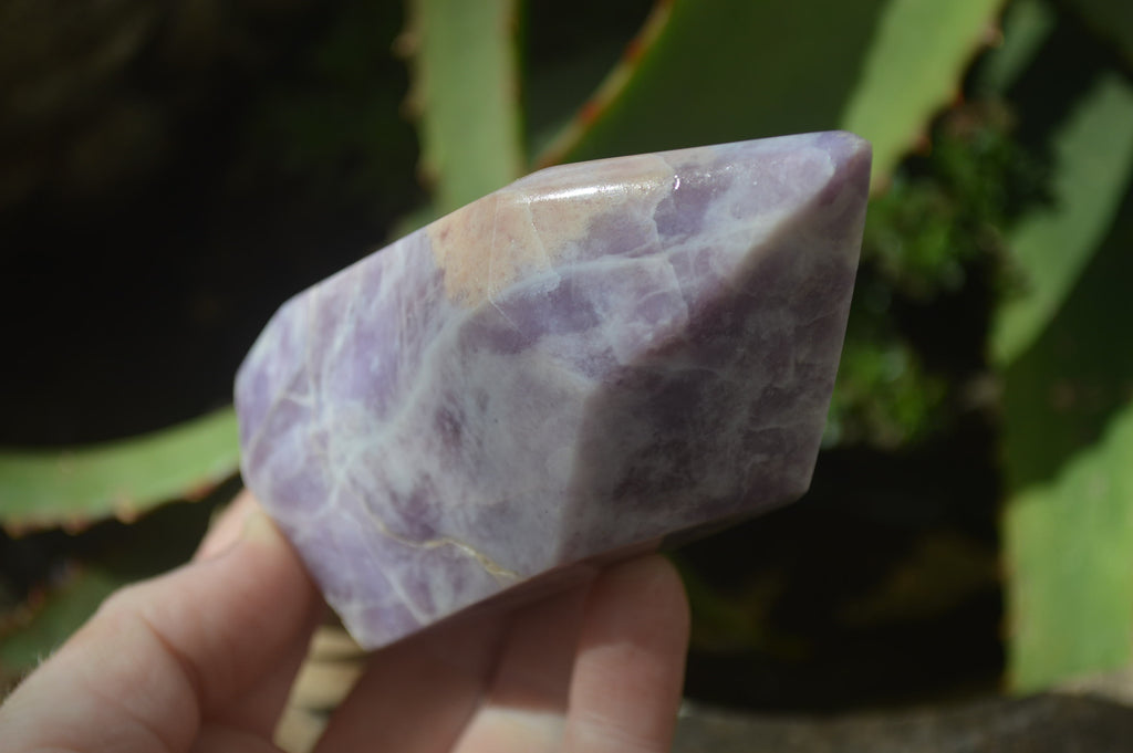 Polished Purple Lepidolite With Peach Moonstone Points  x 3 From Zimbabwe - Toprock Gemstones and Minerals 