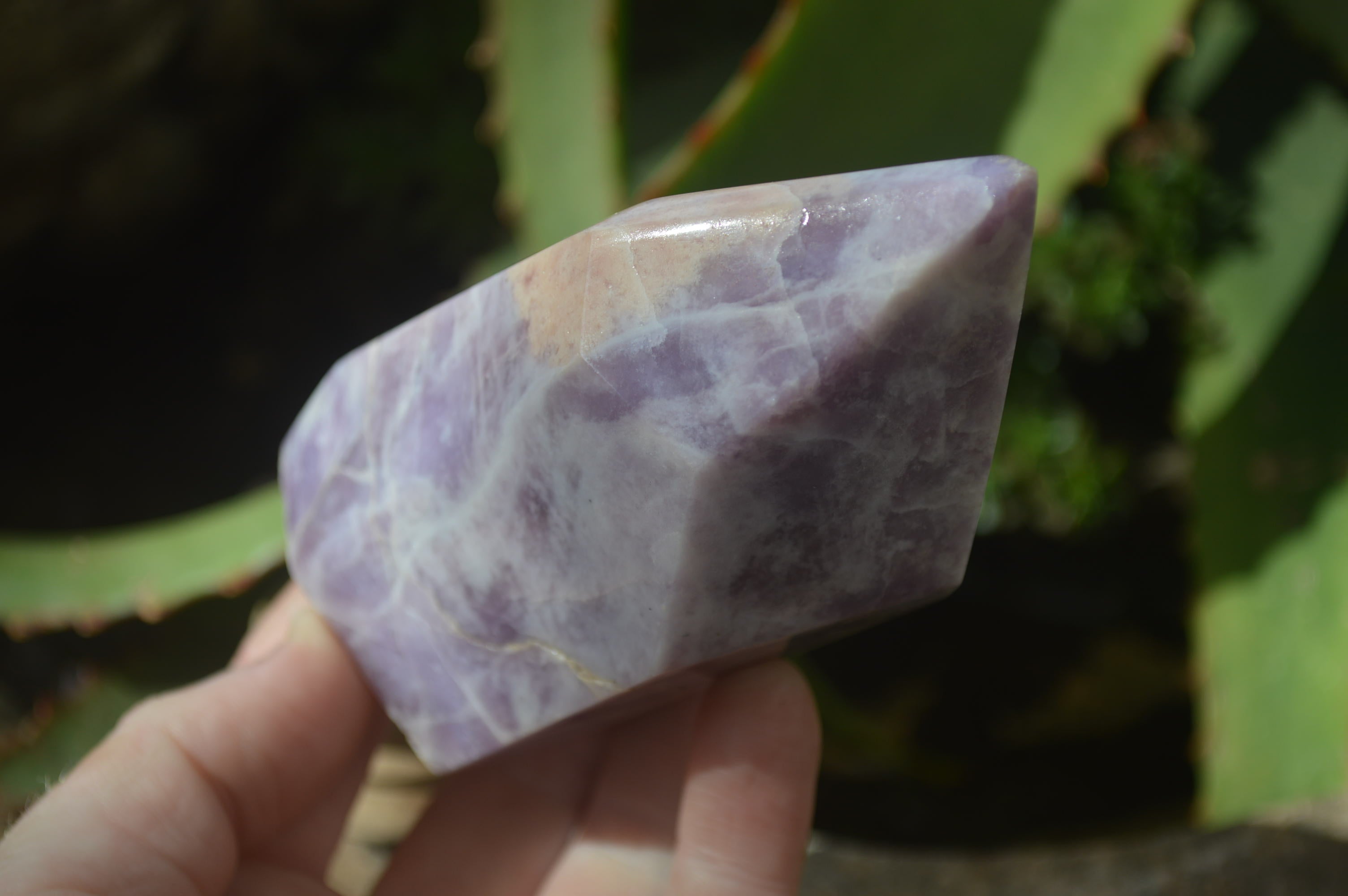 Polished Purple Lepidolite With Peach Moonstone Points  x 3 From Zimbabwe - Toprock Gemstones and Minerals 