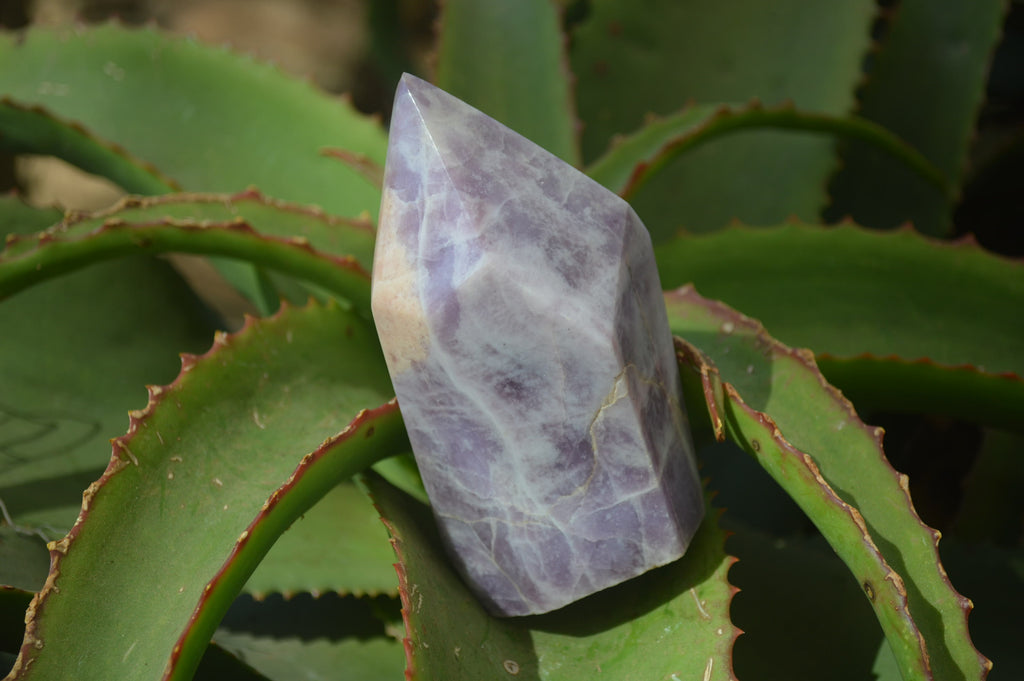 Polished Purple Lepidolite With Peach Moonstone Points  x 3 From Zimbabwe - Toprock Gemstones and Minerals 