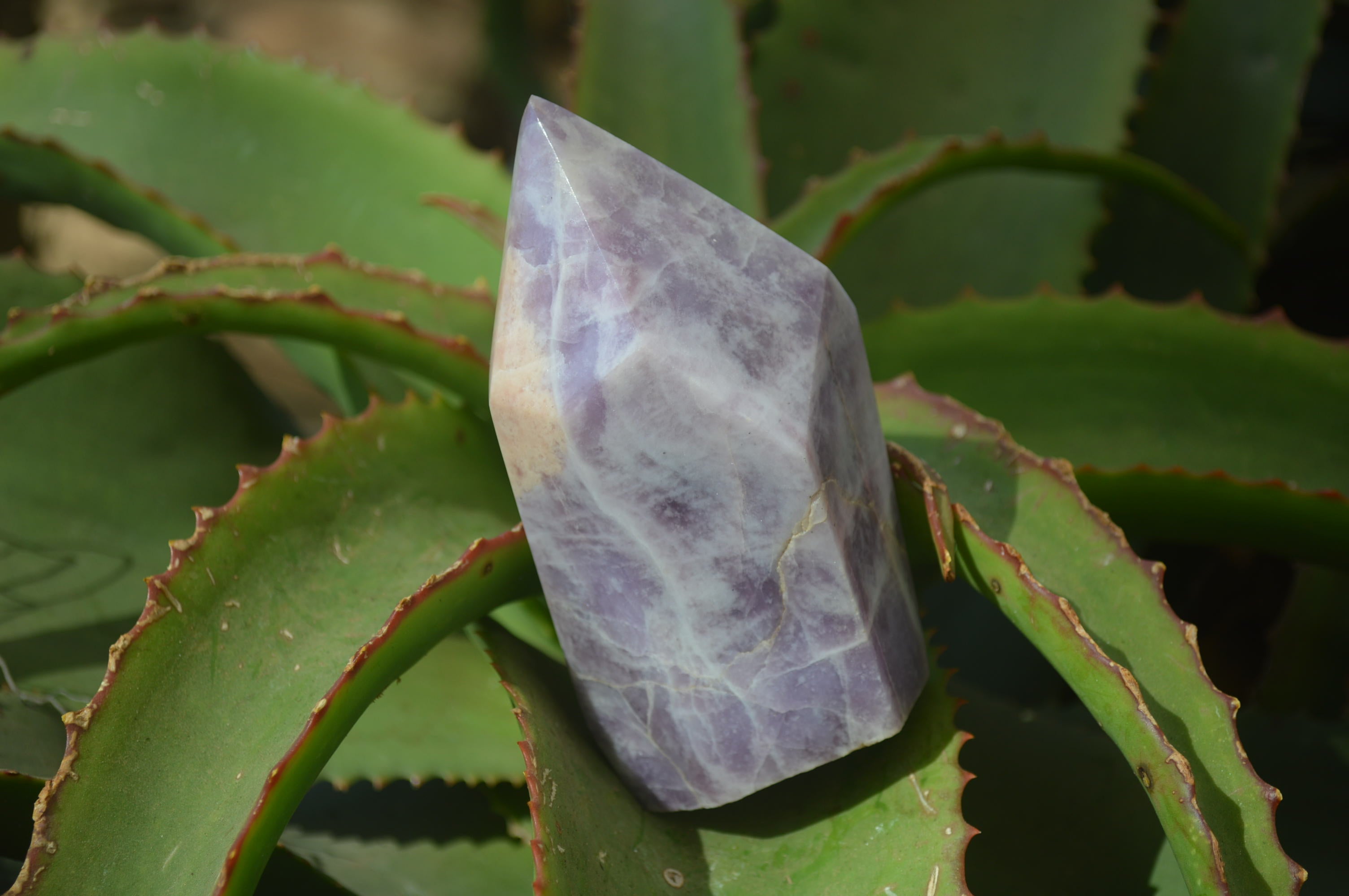 Polished Purple Lepidolite With Peach Moonstone Points  x 3 From Zimbabwe - Toprock Gemstones and Minerals 