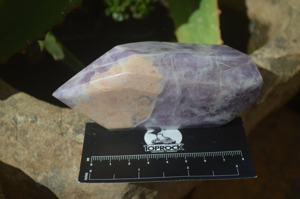 Polished Purple Lepidolite With Peach Moonstone Points  x 3 From Zimbabwe - Toprock Gemstones and Minerals 