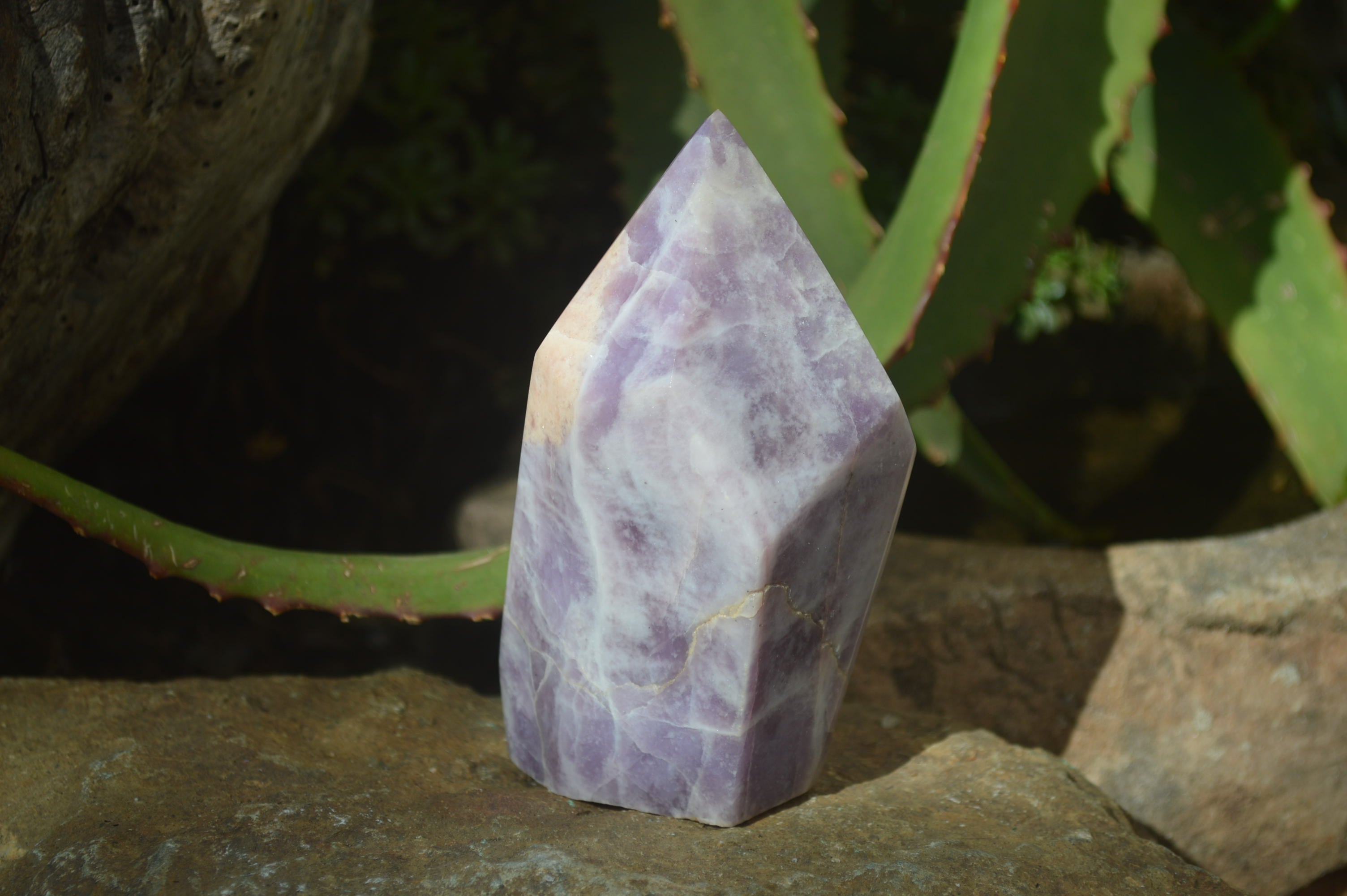 Polished Purple Lepidolite With Peach Moonstone Points  x 3 From Zimbabwe - Toprock Gemstones and Minerals 