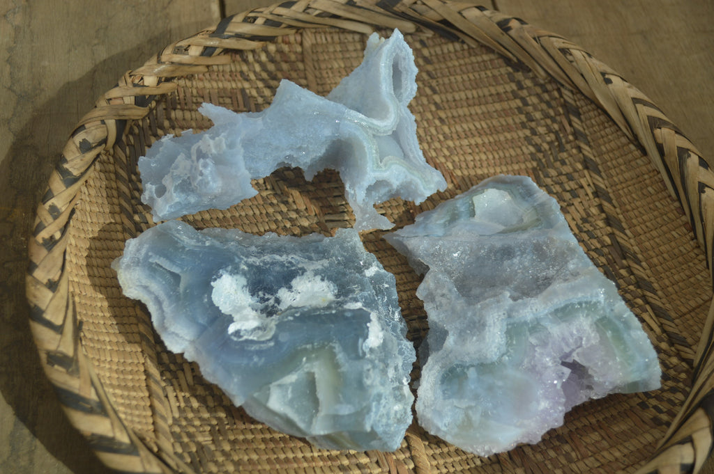 Natural Etched Blue Chalcedony Specimens  x 3 From Nsanje, Malawi - Toprock Gemstones and Minerals 