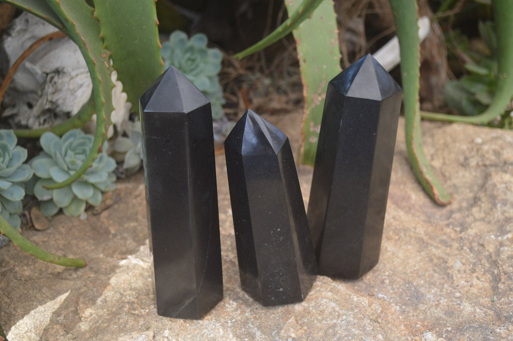 Polished Black Basalt Points  x 3 From Madagascar - Toprock Gemstones and Minerals 
