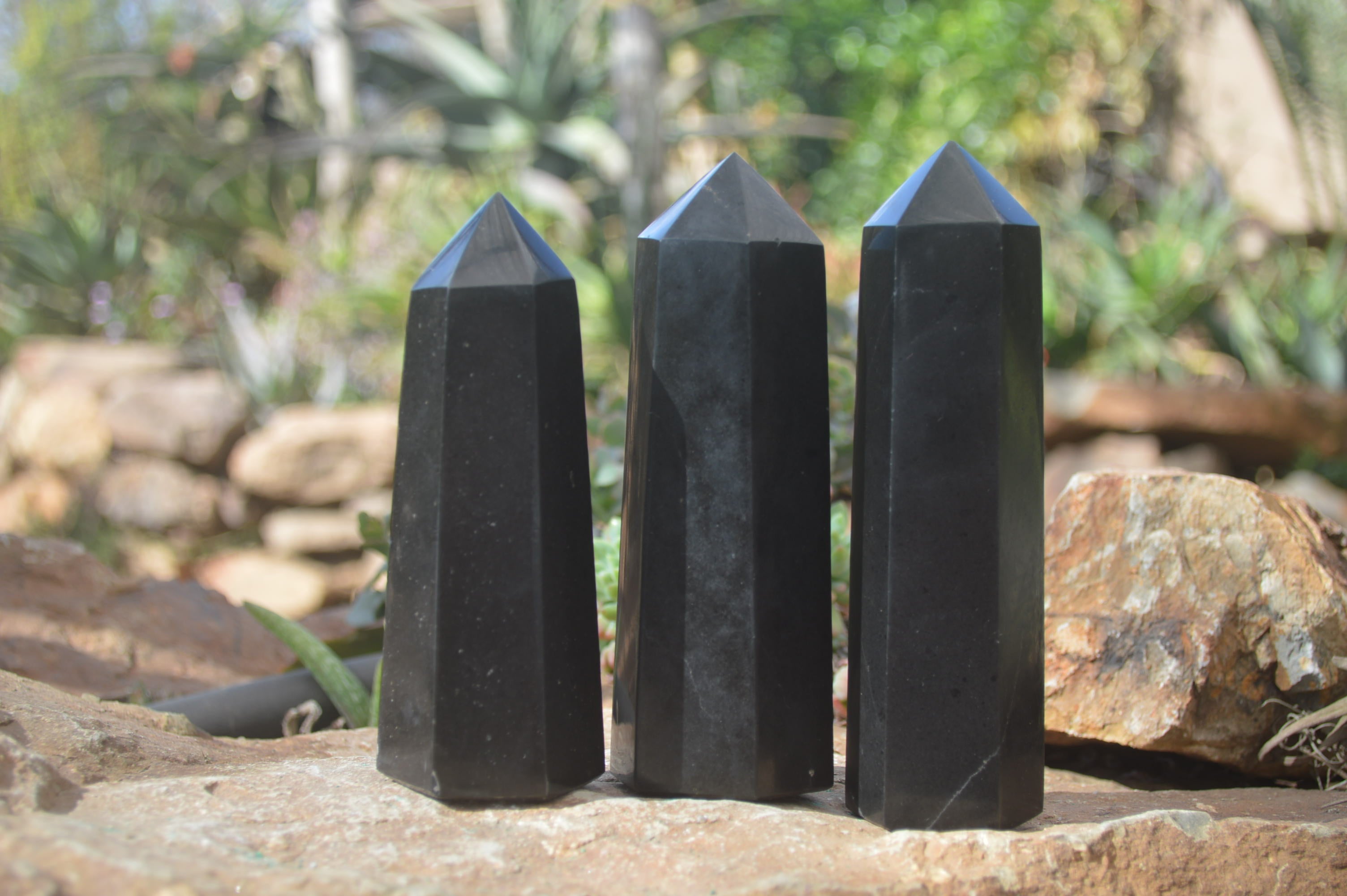 Polished Black Basalt Points  x 3 From Madagascar - Toprock Gemstones and Minerals 