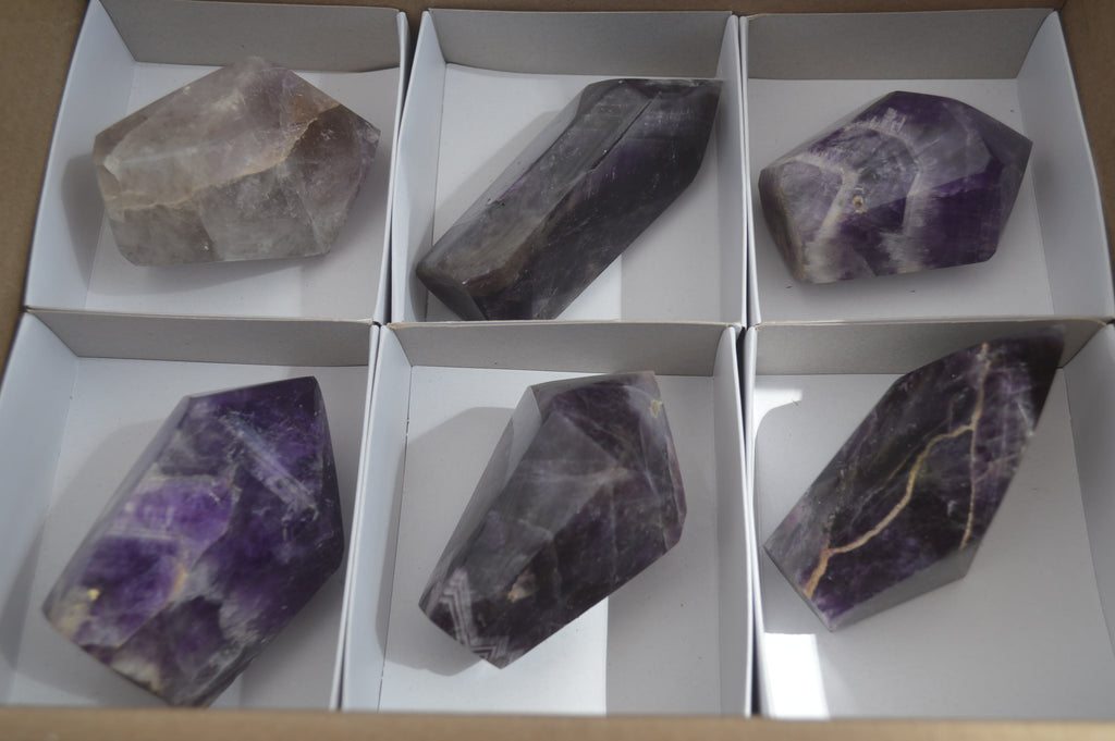 Polished Chevron Amethyst Points x 6 From Zambia - Toprock Gemstones and Minerals 