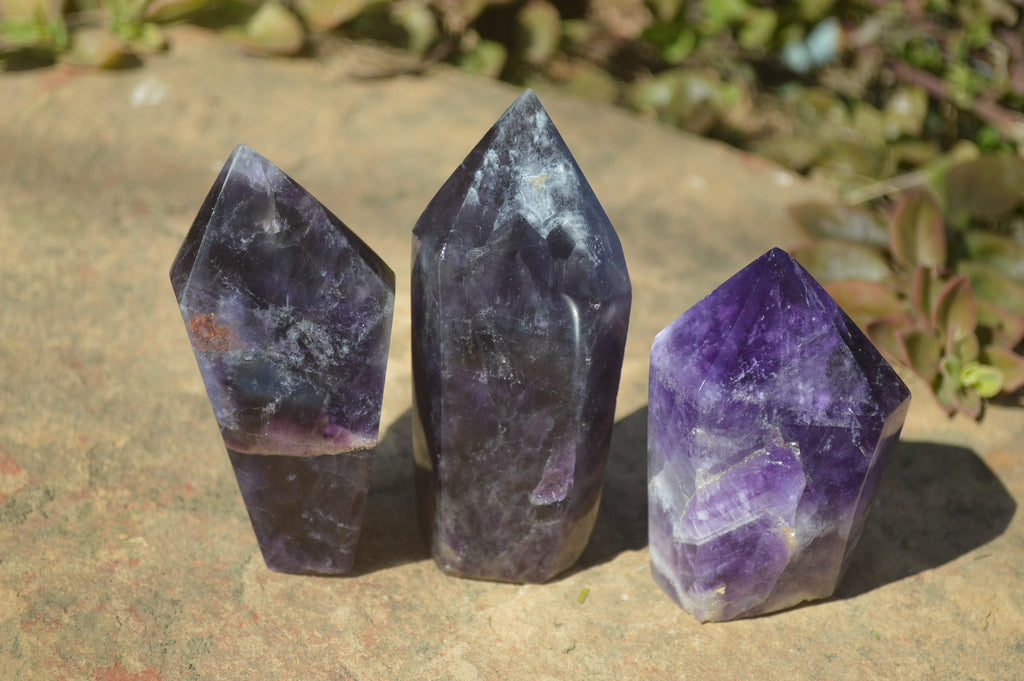 Polished Chevron Amethyst Points x 6 From Zambia - Toprock Gemstones and Minerals 