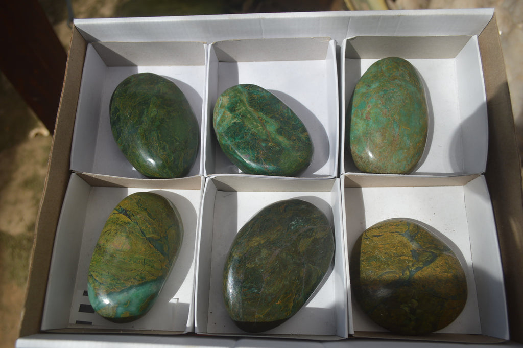 Polished Green Verdite Galet / Palm Stones x 6 From Zimbabwe - Toprock Gemstones and Minerals 