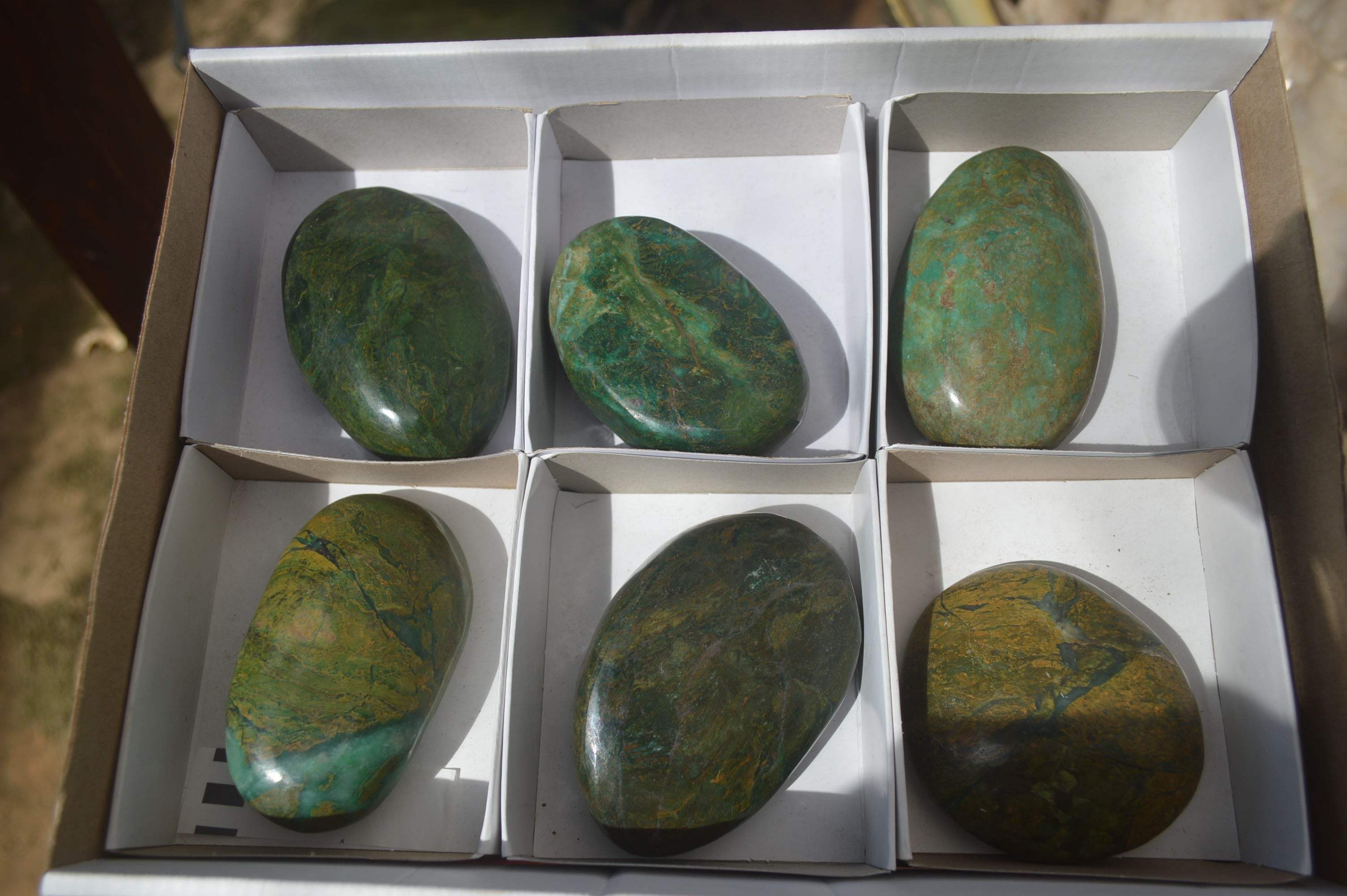 Polished Green Verdite Galet / Palm Stones x 6 From Zimbabwe - Toprock Gemstones and Minerals 