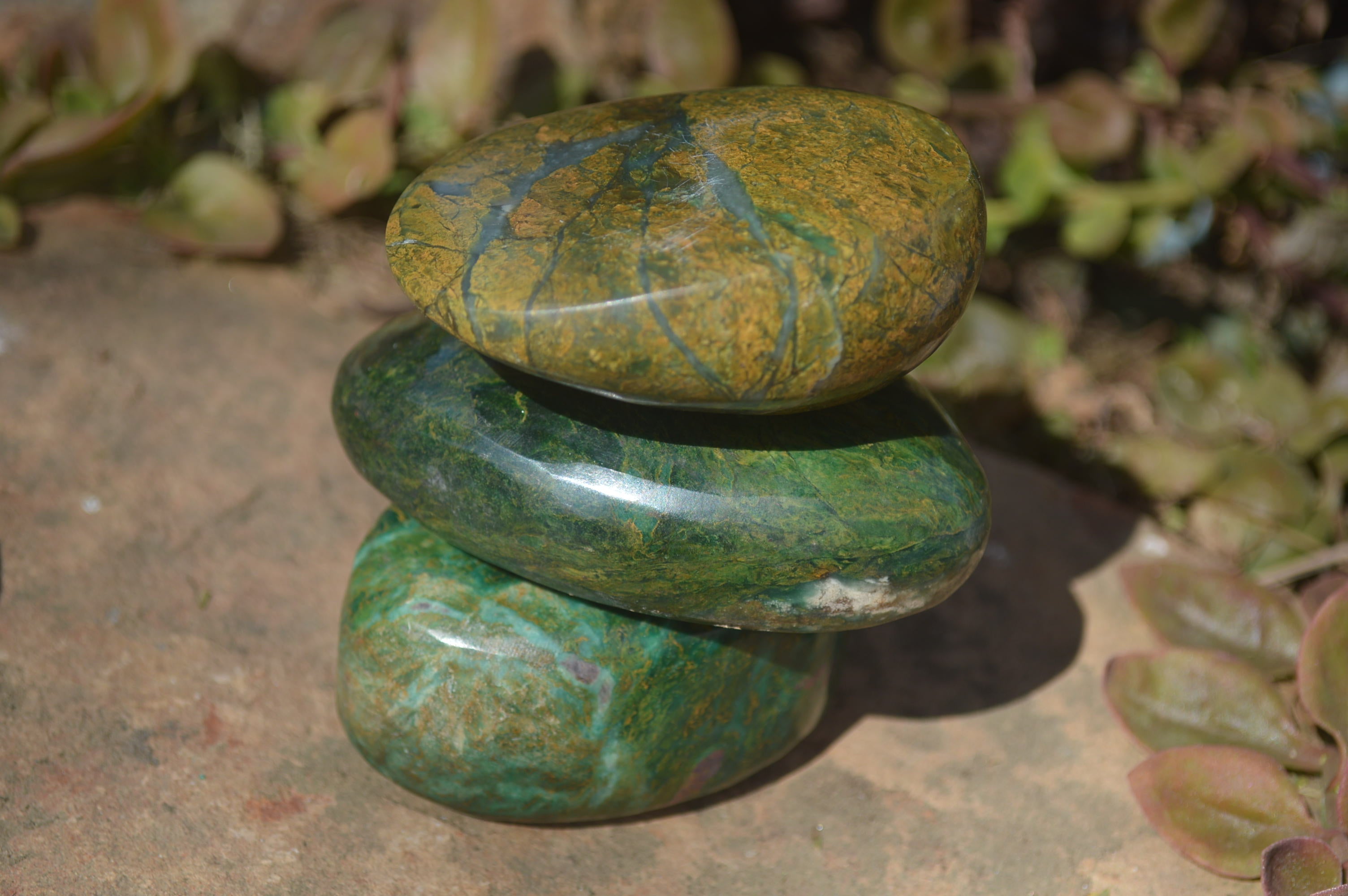 Polished Green Verdite Galet / Palm Stones x 6 From Zimbabwe - Toprock Gemstones and Minerals 