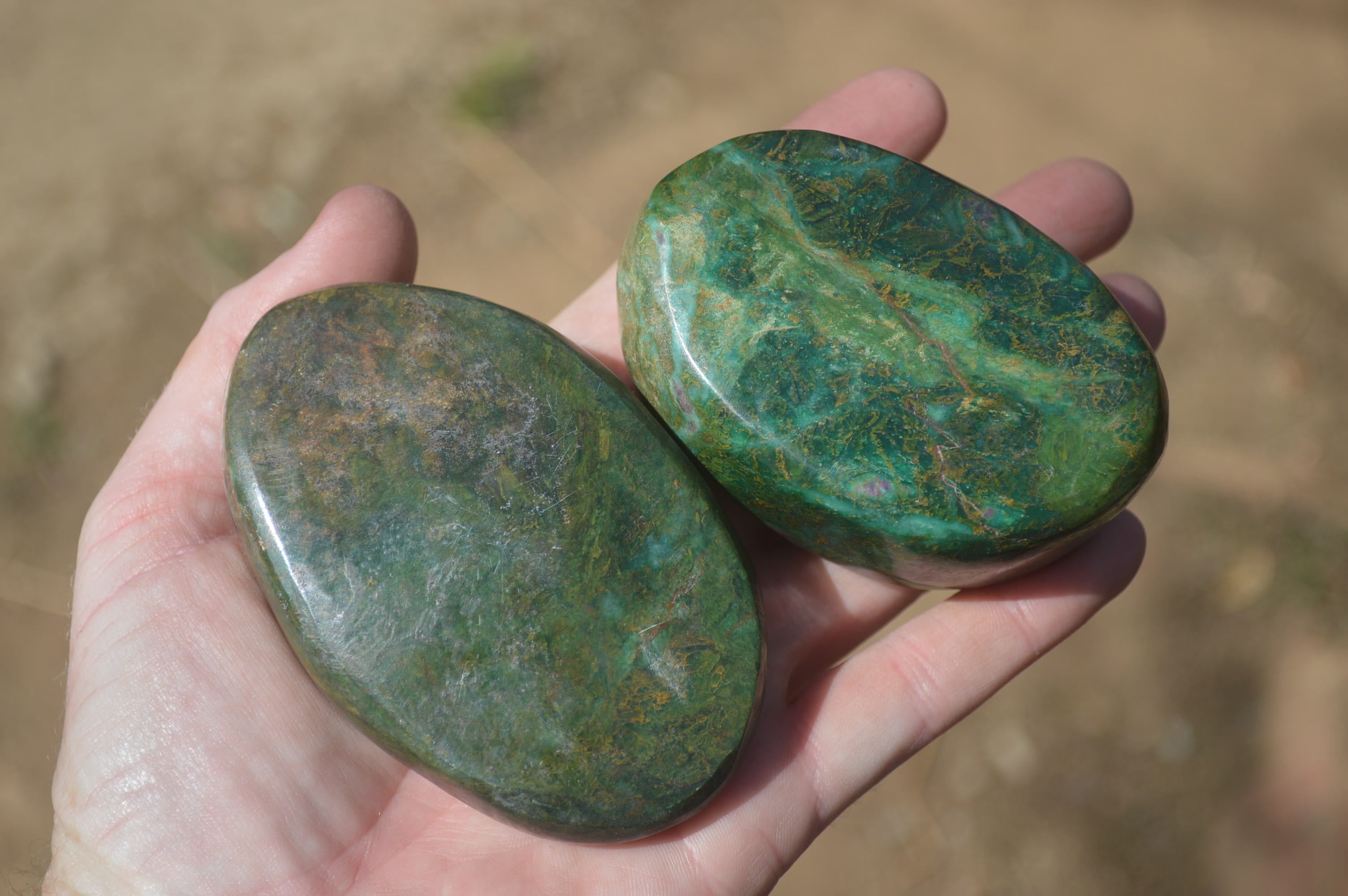 Polished Green Verdite Galet / Palm Stones x 6 From Zimbabwe - Toprock Gemstones and Minerals 