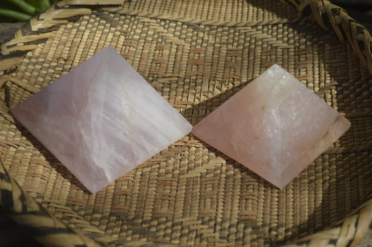 Polished Rose Quartz Pyramids x 3 From Madagascar - Toprock Gemstones and Minerals 