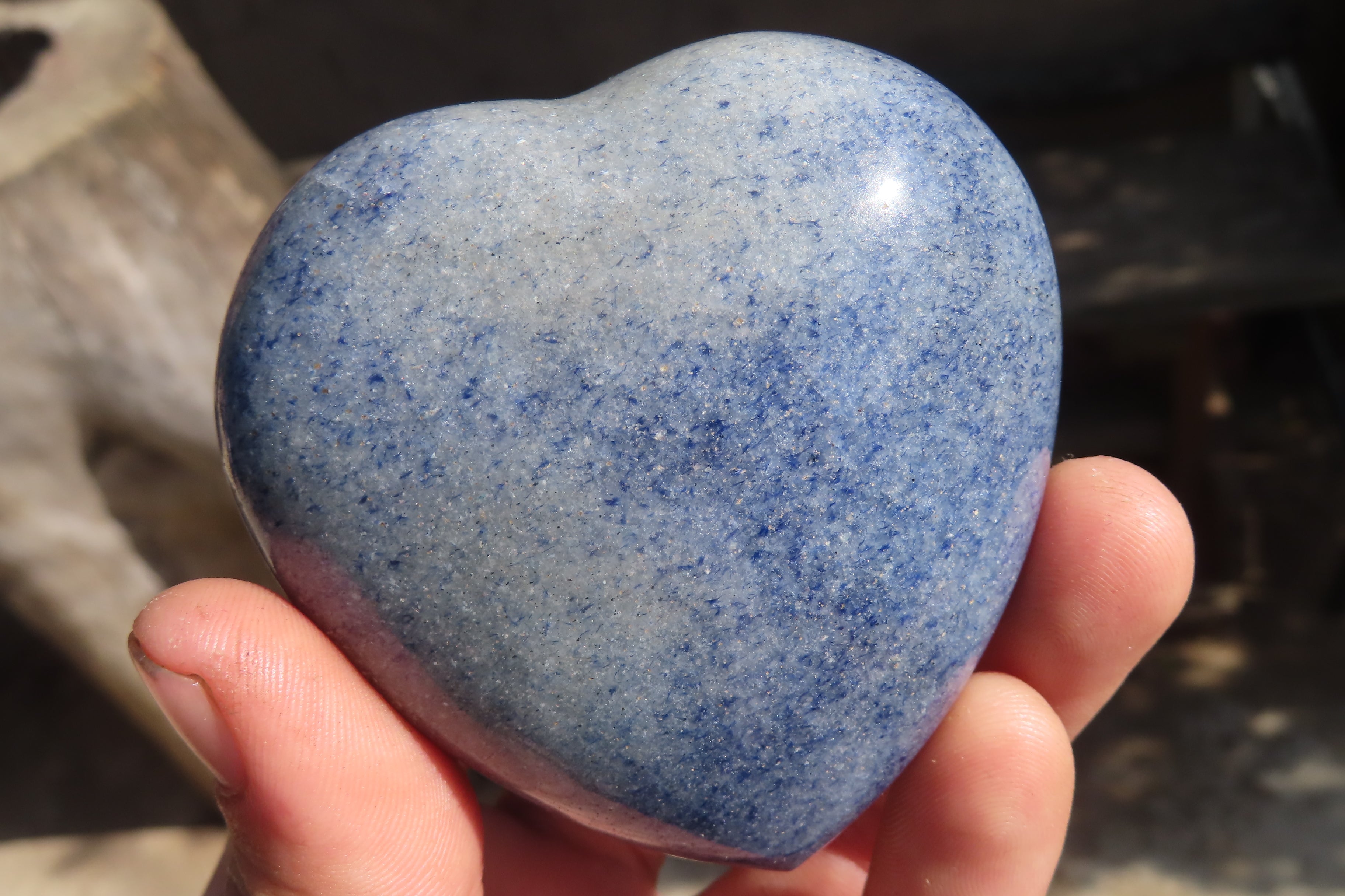 Polished Blue Lazulite Hearts  x 6 From Madagascar - Toprock Gemstones and Minerals 