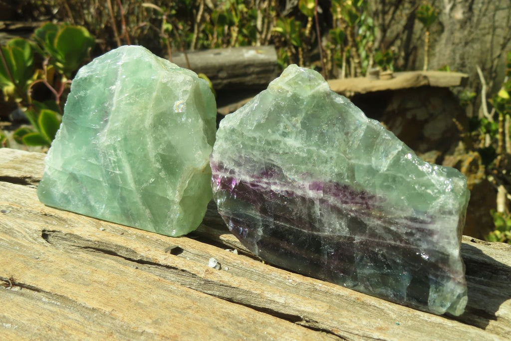 Polished One Side Polished Watermelon Fluorite Pieces  x 3 From Uis, Namibia - Toprock Gemstones and Minerals 