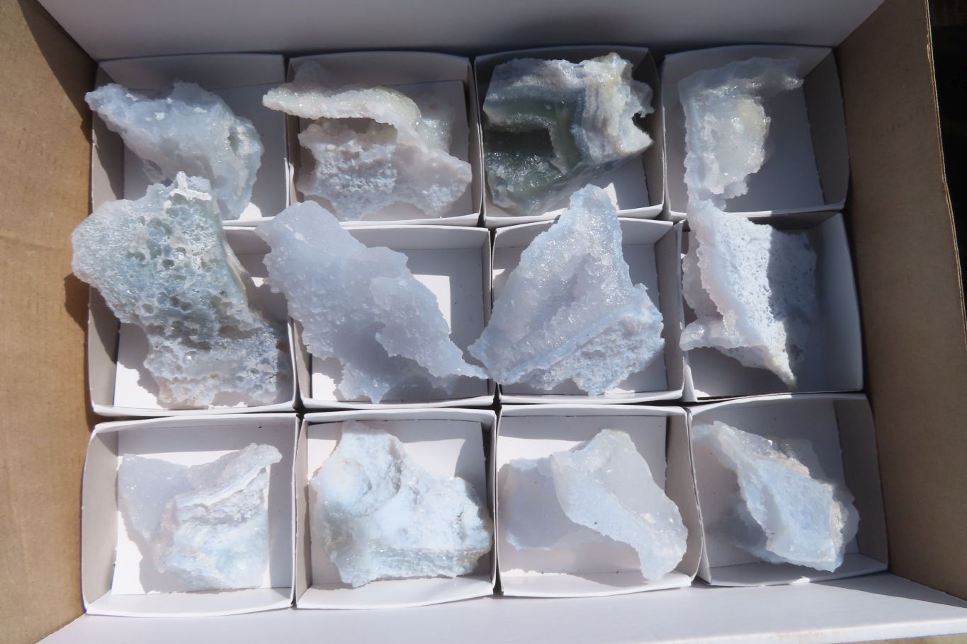 Natural Etched Blue Chalcedony Specimens x 12 From Nsanje, Malawi - Toprock Gemstones and Minerals 