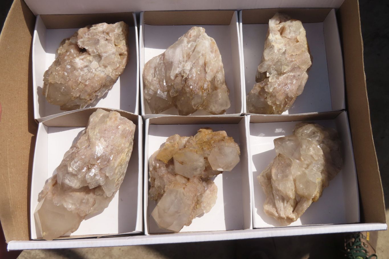 Natural Smokey Phantom Quartz Clusters x 6 From Luena, Congo - Toprock Gemstones and Minerals 