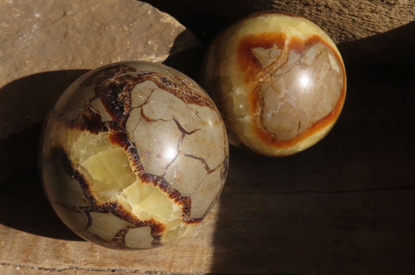 Polished Septaria (Calcite & Aragonite) Spheres  x 6 From Madagascar - Toprock Gemstones and Minerals 