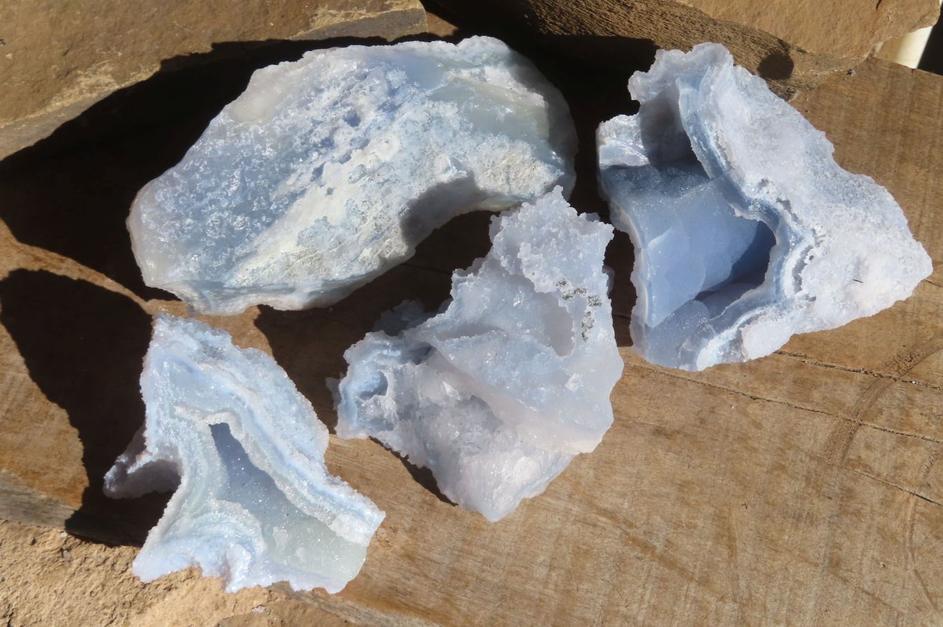 Natural Etched Blue Chalcedony Specimens x 4 From Nsanje, Malawi - Toprock Gemstones and Minerals 