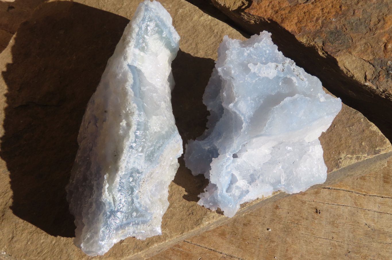 Natural Etched Blue Chalcedony Specimens x 4 From Nsanje, Malawi - Toprock Gemstones and Minerals 
