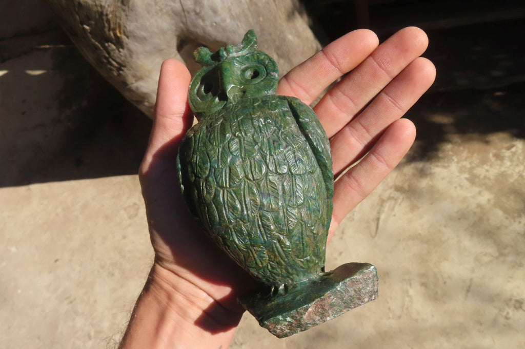Polished Green Verdite Owl Carvings  x 2 From Zimbabwe - Toprock Gemstones and Minerals 