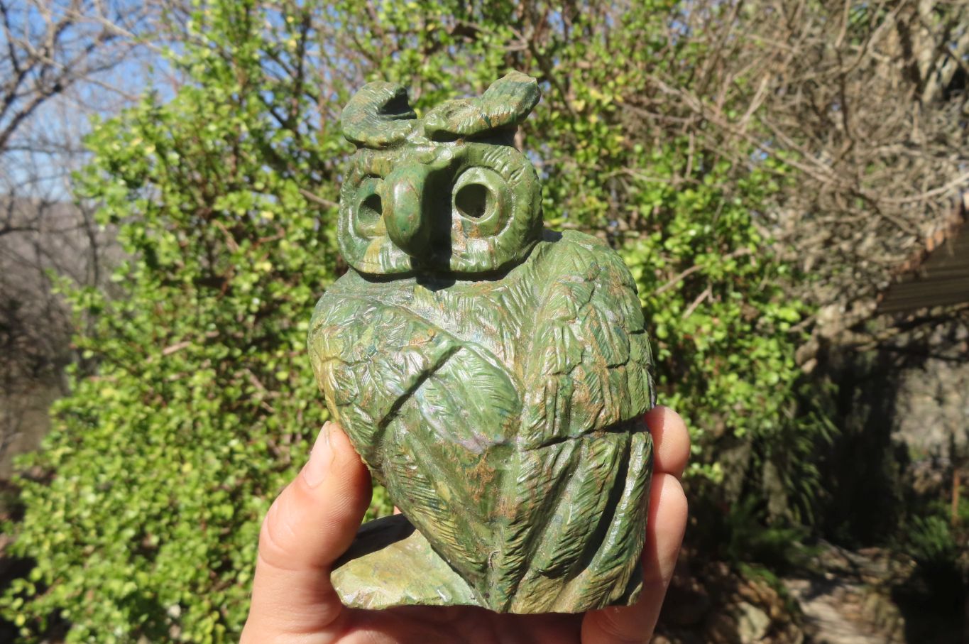 Polished Green Verdite Owl Carvings  x 2 From Zimbabwe - Toprock Gemstones and Minerals 