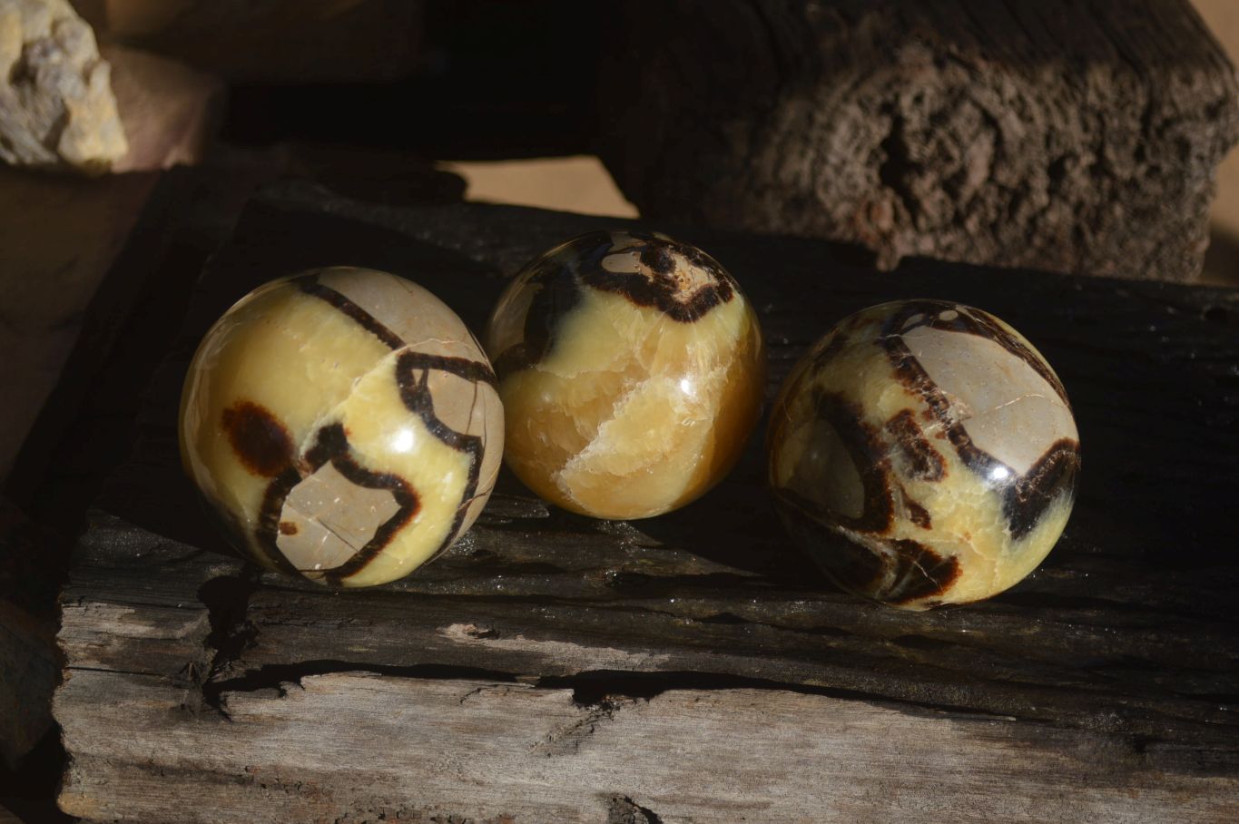 Polished Septaria Spheres x 4 From Mahajanga, Madagascar - Toprock Gemstones and Minerals 