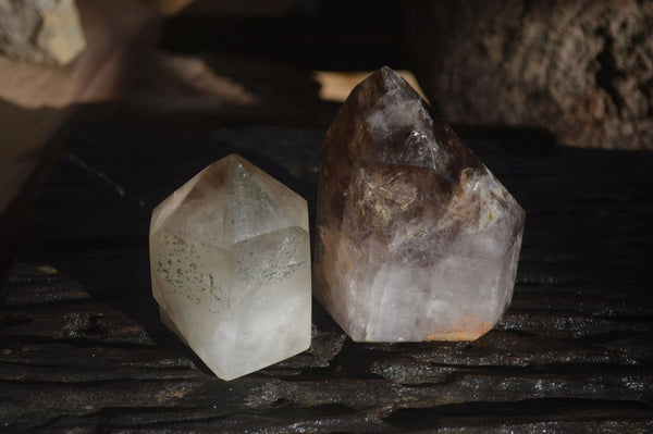 Polished Smokey Window Quartz Points x 2 From Ankazobe, Madagascar - Toprock Gemstones and Minerals 
