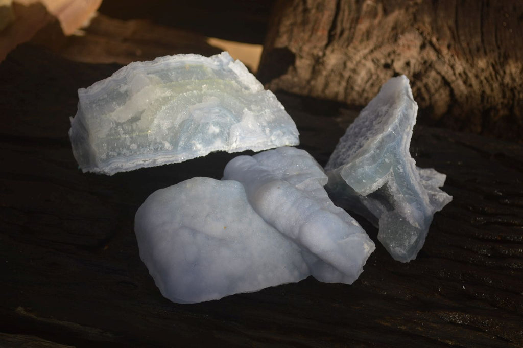 Natural Etched Blue Chalcedony Specimens x 3 From Nsanje, Malawi - Toprock Gemstones and Minerals 