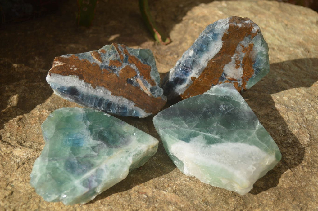 Polished One Side Polished Watermelon Fluorite Pieces  x 4 From Uis, Namibia - Toprock Gemstones and Minerals 