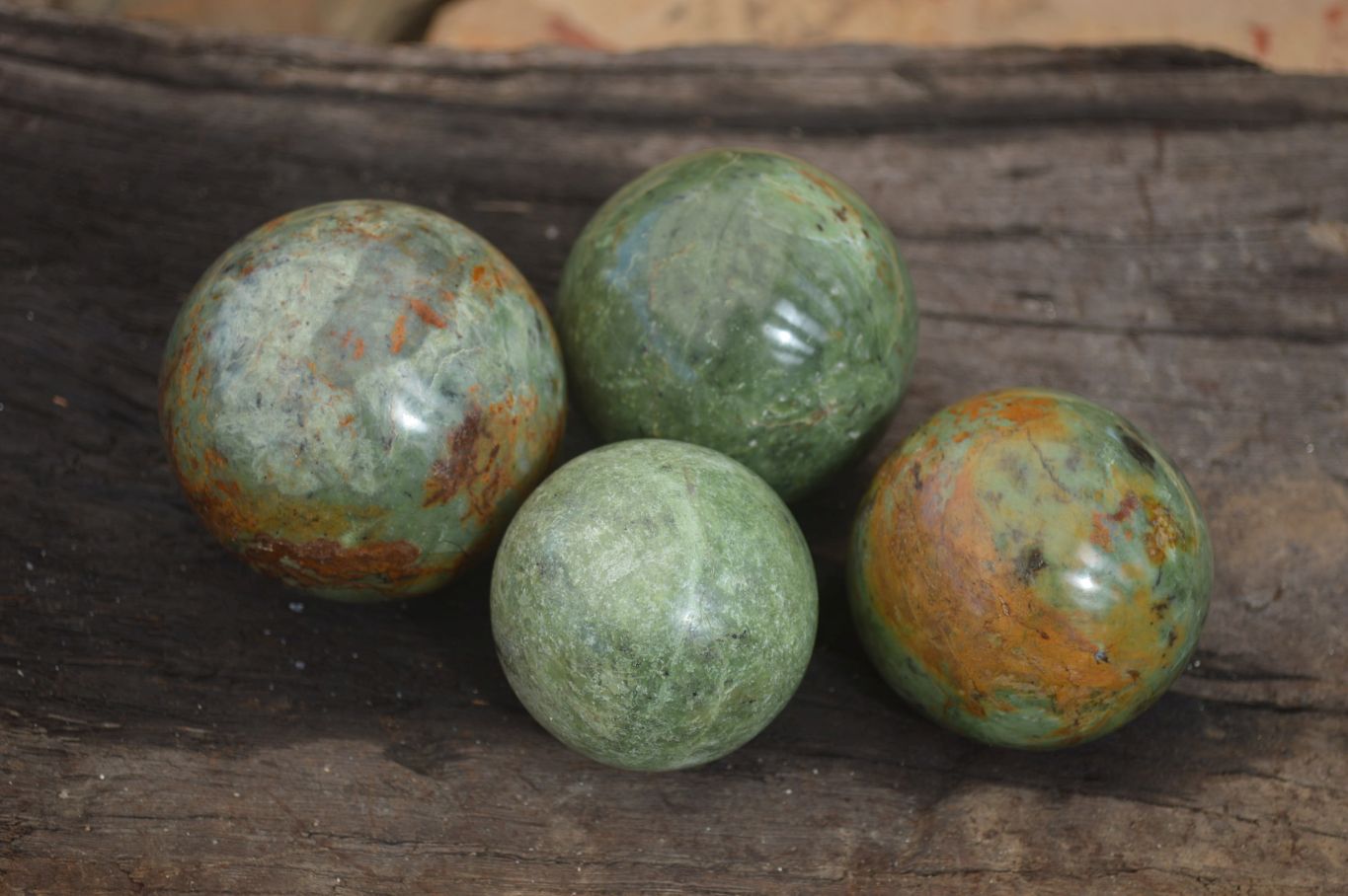 Polished Green Chrysoprase Spheres  x 4 From Madagascar - Toprock Gemstones and Minerals 