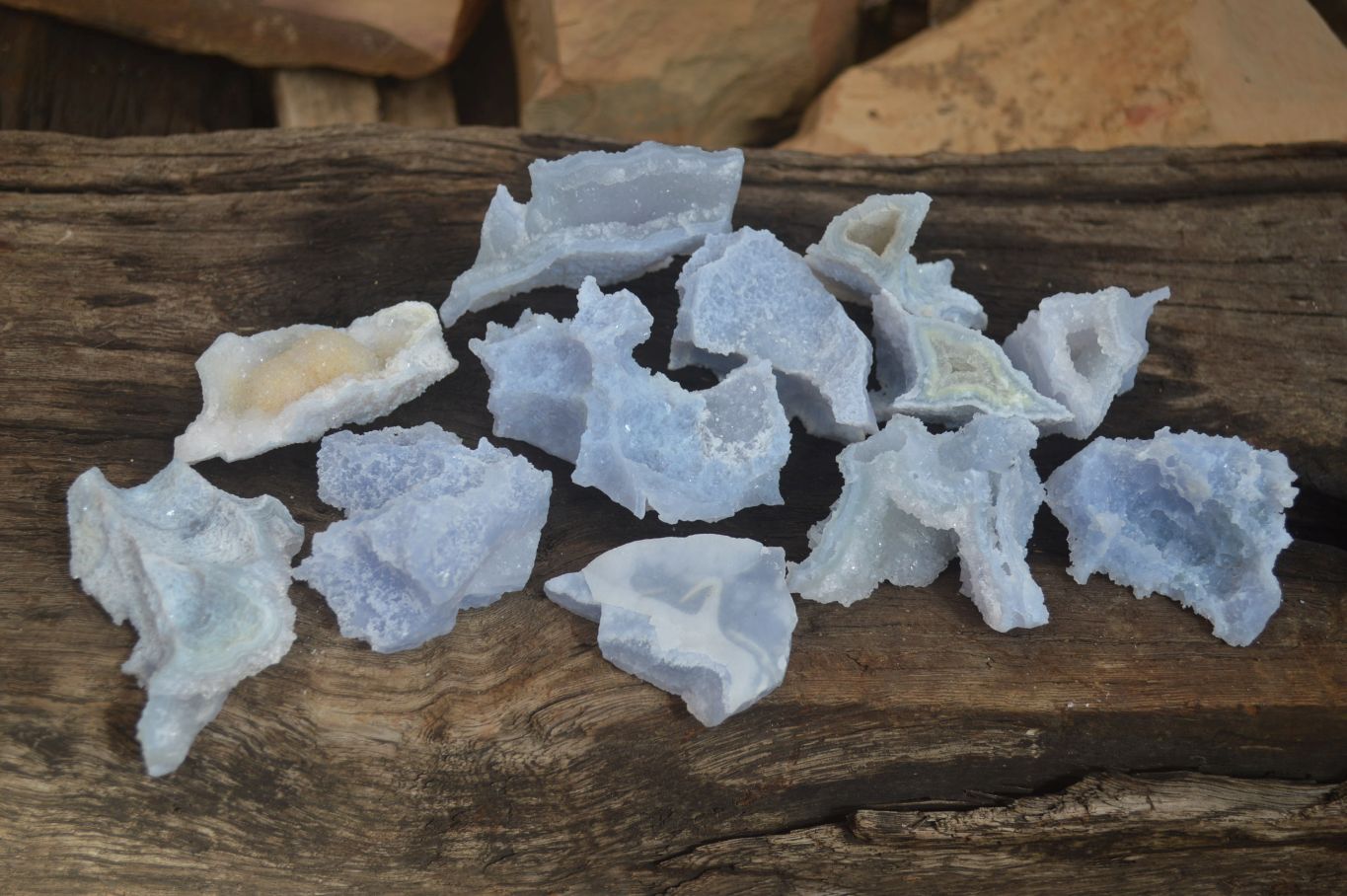 Natural Etched Blue Chalcedony Specimens  x 12 From Nsanje, Malawi - Toprock Gemstones and Minerals 