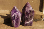 Polished Chevron Amethyst Points x 2 From Zambia - Toprock Gemstones and Minerals 