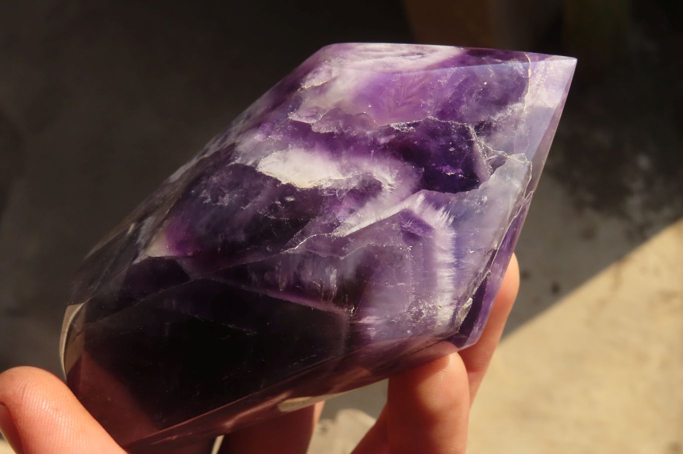 Polished Chevron Amethyst Points x 2 From Zambia - Toprock Gemstones and Minerals 