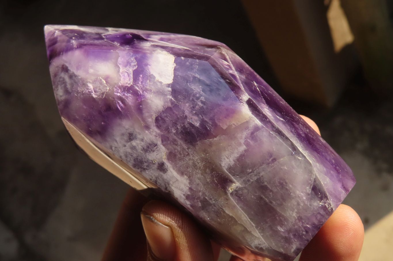 Polished Chevron Amethyst Points x 2 From Zambia - Toprock Gemstones and Minerals 