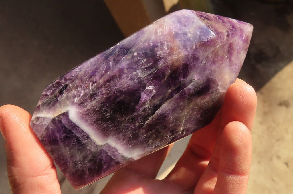 Polished Chevron Amethyst Points x 2 From Zambia - Toprock Gemstones and Minerals 