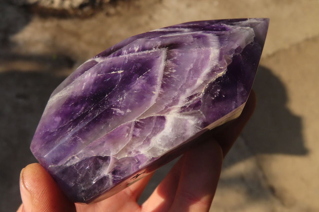 Polished Chevron Amethyst Points x 2 From Zambia - Toprock Gemstones and Minerals 