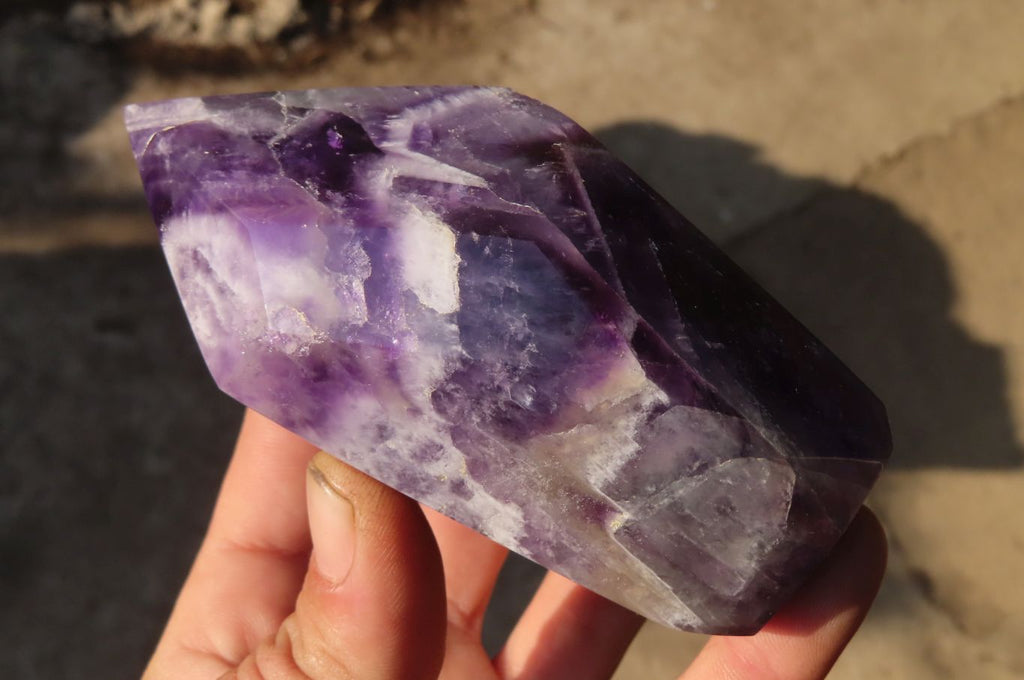 Polished Chevron Amethyst Points x 2 From Zambia - Toprock Gemstones and Minerals 