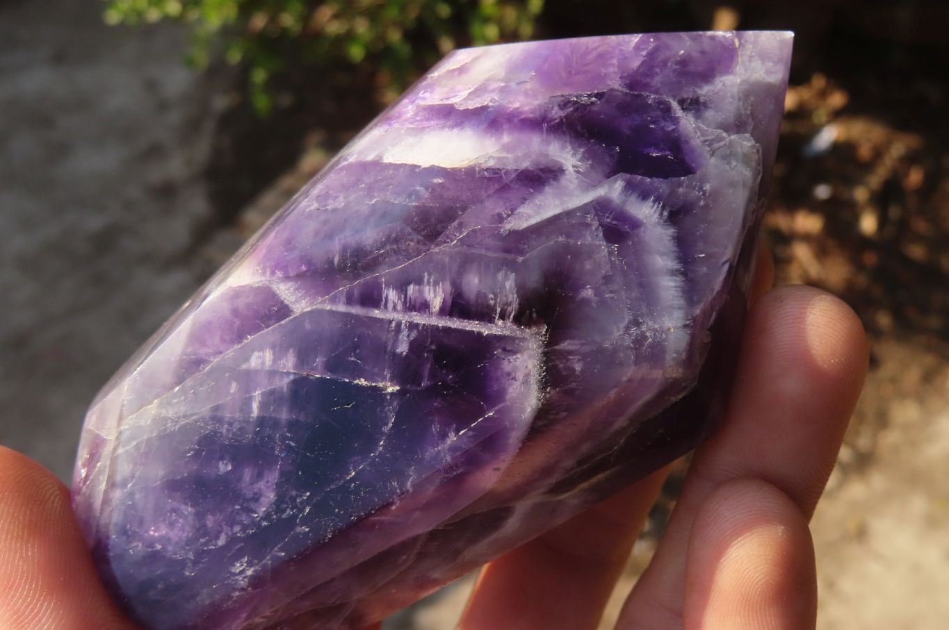 Polished Chevron Amethyst Points x 2 From Zambia - Toprock Gemstones and Minerals 