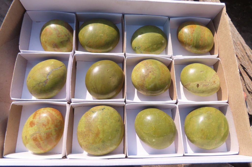 Polished Green Opal Galet / Palm Stones x 12 From Antsirabe, Madagascar - Toprock Gemstones and Minerals 