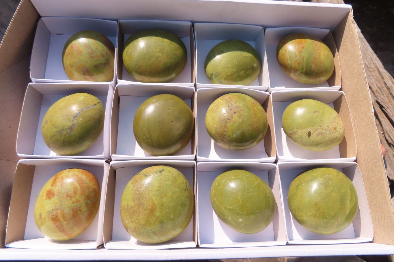 Polished Green Opal Galet / Palm Stones x 12 From Antsirabe, Madagascar - Toprock Gemstones and Minerals 