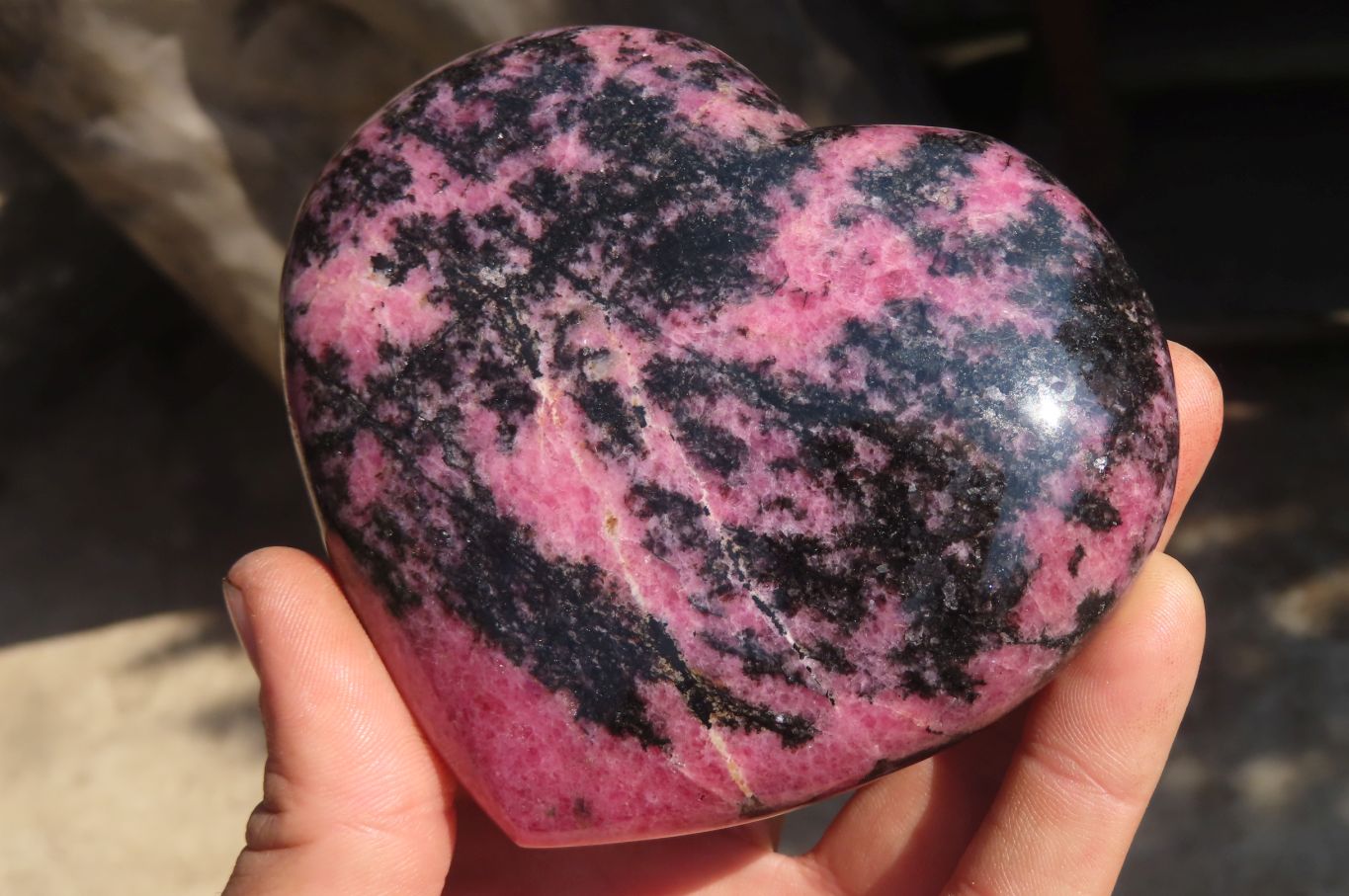 Polished Rhodonite Eggs & Heart x 3 From Ambindavato, Madagascar - Toprock Gemstones and Minerals 