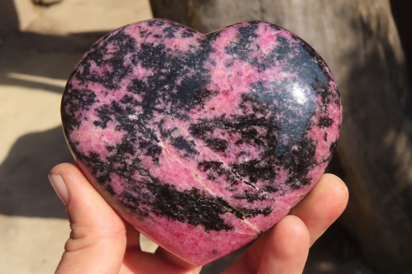 Polished Rhodonite Eggs & Heart x 3 From Ambindavato, Madagascar - Toprock Gemstones and Minerals 