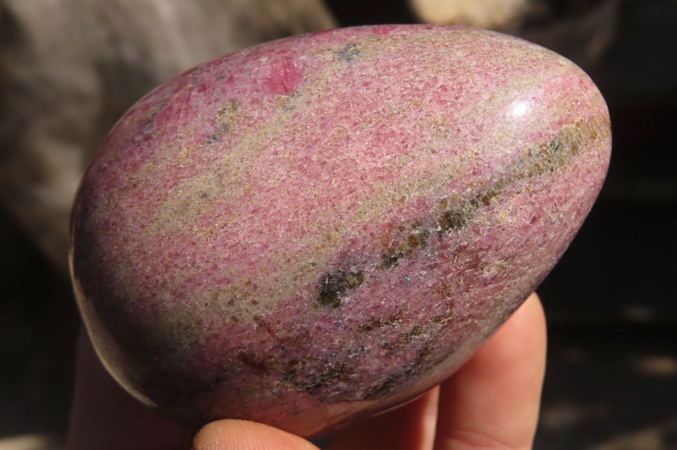 Polished Rhodonite Eggs & Heart x 3 From Ambindavato, Madagascar - Toprock Gemstones and Minerals 