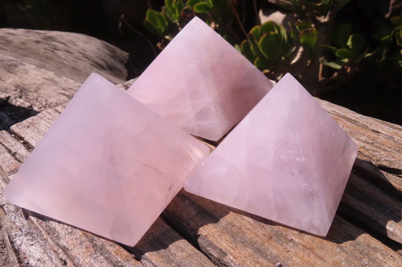 Polished Pink Rose Quartz Pyramids x 3 From Madagascar - Toprock Gemstones and Minerals 