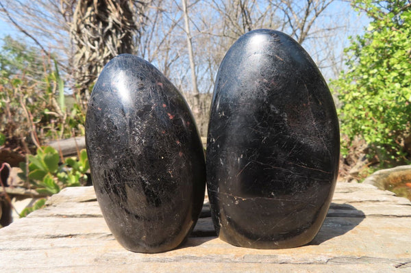 Polished Schorl Black Tourmaline Standing Free Forms x 2 From Madagascar - Toprock Gemstones and Minerals 